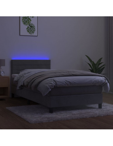 Letto a Molle Materasso e LED Grigio Chiaro 90x200 cm Velluto