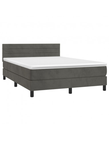 Letto a Molle con Materasso e LED Grigio Scuro 140x190 cm