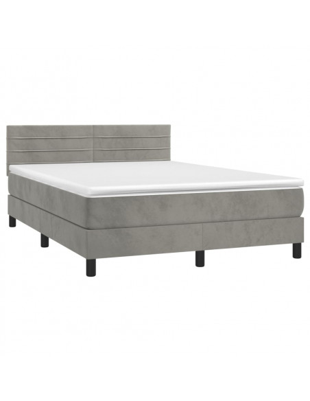 Letto a Molle Materasso e LED Grigio Chiaro 140x200 cm Velluto