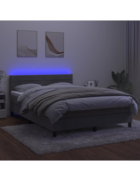 Letto a Molle Materasso e LED Grigio Chiaro 140x200 cm Velluto