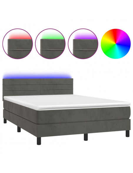 Letto a Molle con Materasso e LED Grigio Scuro 140x200 cm
