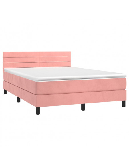 Letto a Molle con Materasso e LED Rosa 140x200 cm in Velluto