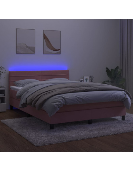 Letto a Molle con Materasso e LED Rosa 140x200 cm in Velluto