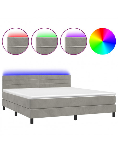 Letto a Molle Materasso e LED Grigio Chiaro 160x200 cm Velluto