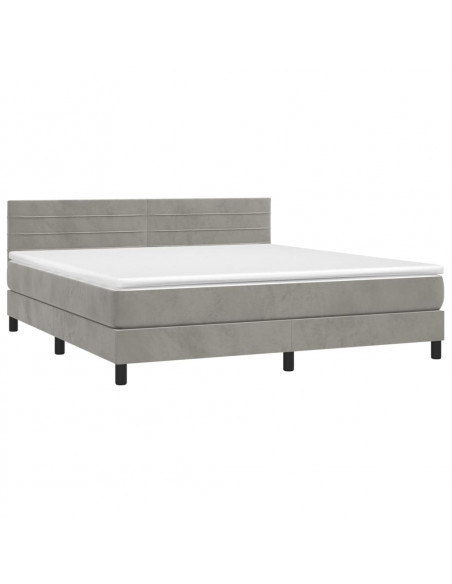 Letto a Molle Materasso e LED Grigio Chiaro 160x200 cm Velluto