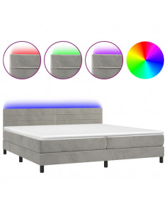 Letto a Molle Materasso e LED Grigio Chiaro 200x200 cm Velluto 2