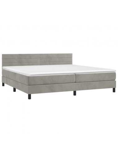 Letto a Molle Materasso e LED Grigio Chiaro 200x200 cm Velluto