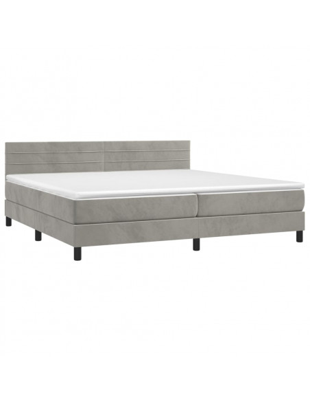 Letto a Molle Materasso e LED Grigio Chiaro 200x200 cm Velluto