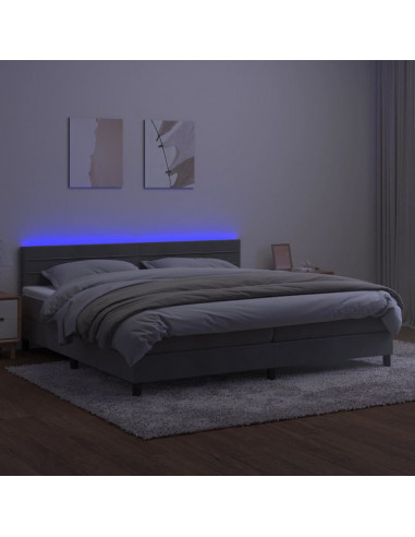 Letto a Molle Materasso e LED Grigio Chiaro 200x200 cm Velluto