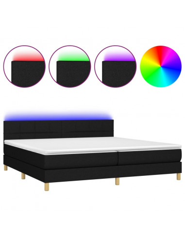 Letto a Molle Materasso e LED Nero 200x200cm in Tessuto