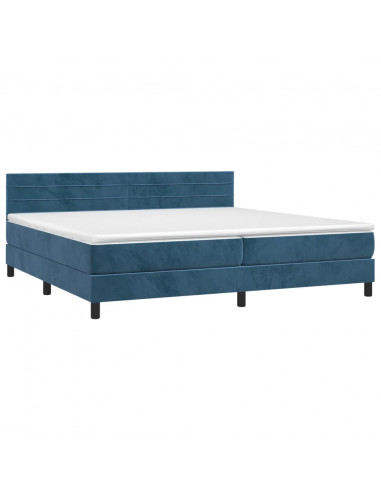Letto a Molle con Materasso e LED Blu Scuro 200x200 cm