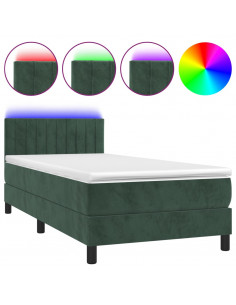 Letto a Molle con Materasso e LED Verde Scuro 100x200cm Velluto 2