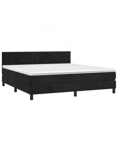 Letto a Molle con Materasso e LED Nero 180x200 cm in Velluto