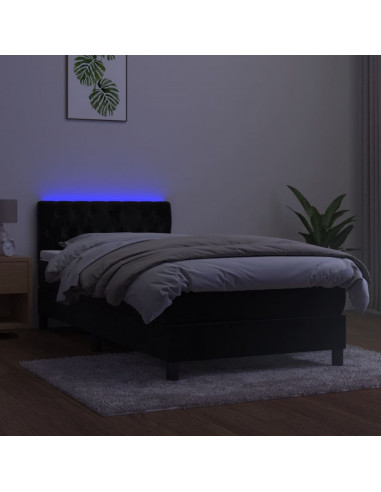 Letto a Molle con Materasso e LED Nero 90x200 cm in Velluto