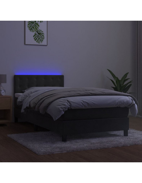 Letto a Molle con Materasso e LED Grigio Scuro 90x200cm Velluto