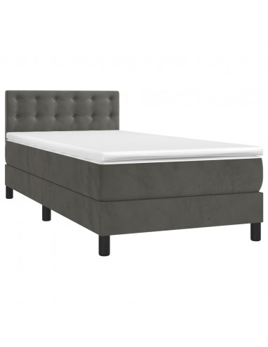 Letto a Molle con Materasso e LED Grigio Scuro 100x200 cm