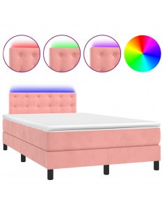 Letto a Molle con Materasso e LED Rosa 120x200 cm in Velluto 2