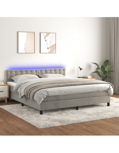Letto a Molle Materasso e LED Grigio Chiaro 160x200 cm Velluto