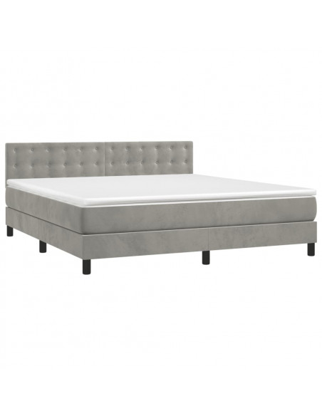 Letto a Molle Materasso e LED Grigio Chiaro 160x200 cm Velluto