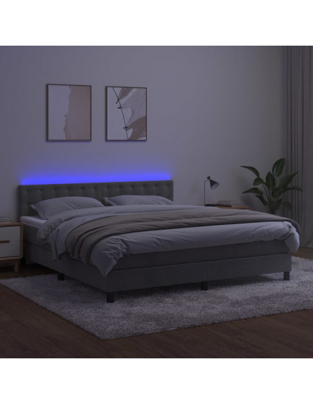 Letto a Molle Materasso e LED Grigio Chiaro 160x200 cm Velluto