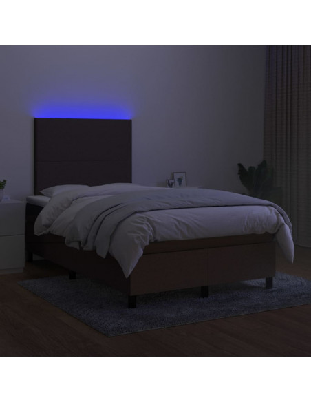 Letto a Molle Materasso e LED Marrone Scuro 120x200 cm Tessuto
