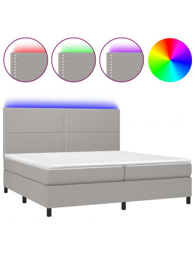 Letto a Molle Materasso e LED Grigio Chiaro 200x200 cm Tessuto