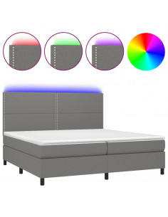 Letto a Molle Materasso e LED Grigio Scuro 200x200cm in Tessuto 2