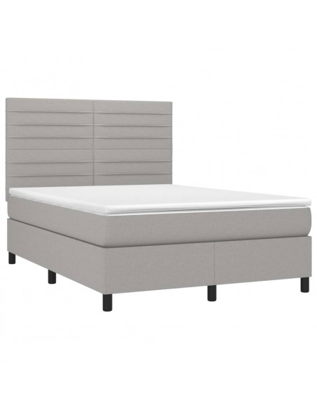 Letto a Molle Materasso e LED Grigio Chiaro 140x200 cm Tessuto
