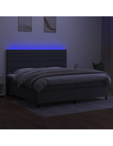 Letto a Molle Materasso e LED Grigio Scuro 200x200cm in Tessuto