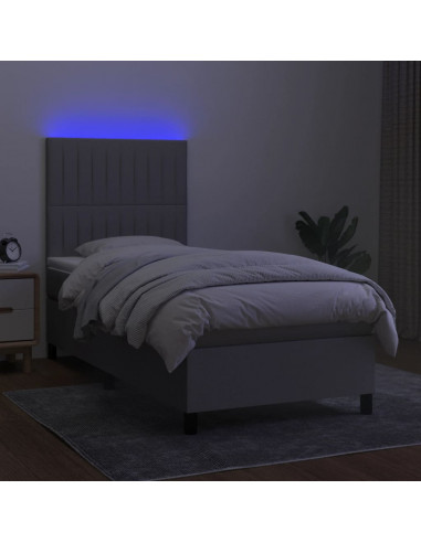 Letto a Molle Materasso e LED Grigio Chiaro 90x200 cm Tessuto