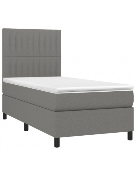 Letto a Molle Materasso e LED Grigio Scuro 90x200 cm in Tessuto