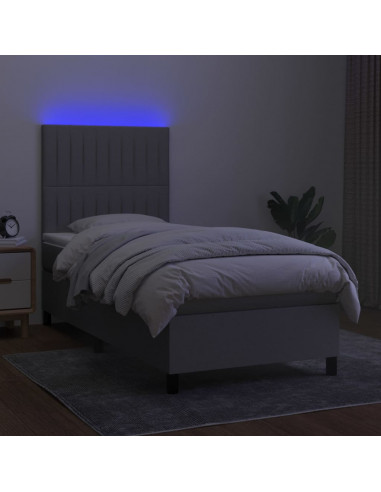 Letto a Molle Materasso e LED Grigio Chiaro 100x200 cm Tessuto