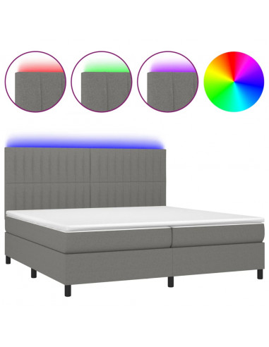 Letto a Molle Materasso e LED Grigio Scuro 200x200cm in Tessuto