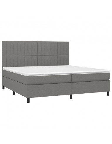 Letto a Molle Materasso e LED Grigio Scuro 200x200cm in Tessuto