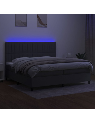 Letto a Molle Materasso e LED Grigio Scuro 200x200cm in Tessuto