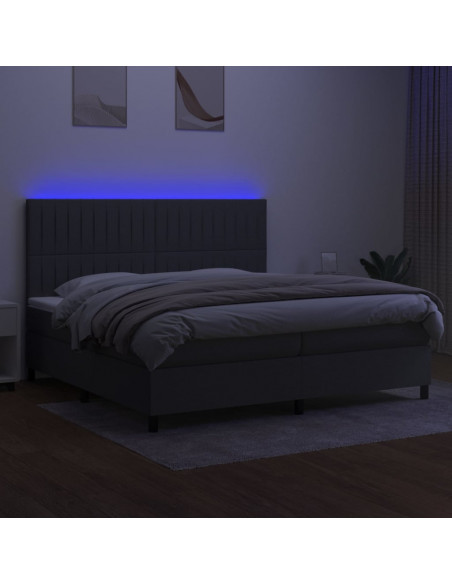Letto a Molle Materasso e LED Grigio Scuro 200x200cm in Tessuto