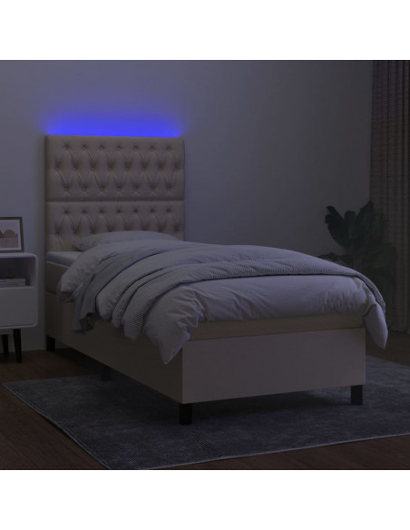 Letto a Molle con Materasso e LED Crema 90x200 cm in Tessuto