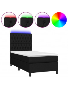 Letto a Molle con Materasso e LED Nero 100x200 cm in Tessuto 2
