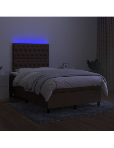 Letto a Molle Materasso e LED Marrone Scuro 120x200 cm Tessuto