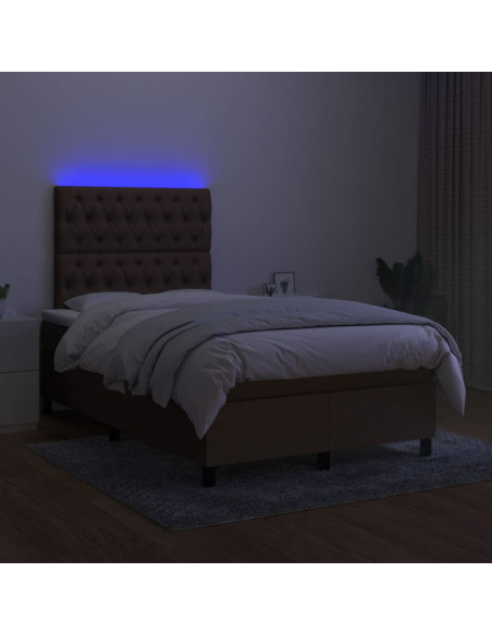 Letto a Molle Materasso e LED Marrone Scuro 120x200 cm Tessuto