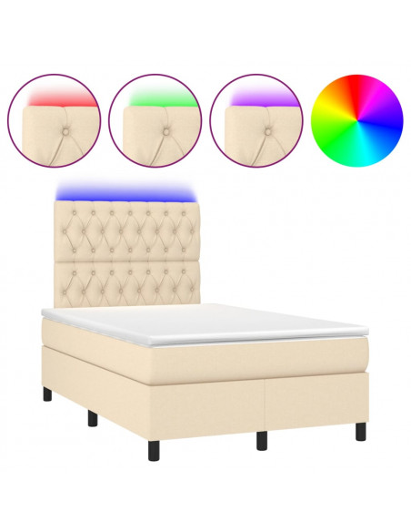 Letto a Molle con Materasso e LED Crema 120x200cm in Tessuto