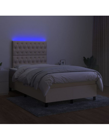 Letto a Molle con Materasso e LED Crema 120x200cm in Tessuto