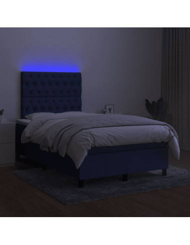 Letto a Molle con Materasso e LED Blu 120x200cm in Tessuto