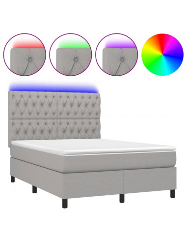 Letto a Molle Materasso e LED Grigio Chiaro 140x190 cm Tessuto