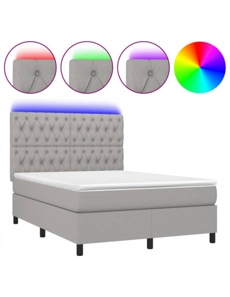 Letto a Molle Materasso e LED Grigio Chiaro 140x190 cm Tessuto