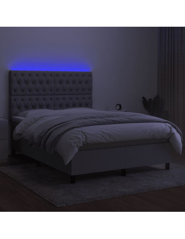 Letto a Molle Materasso e LED Grigio Chiaro 140x190 cm Tessuto