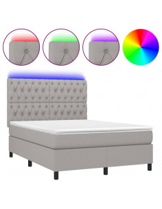 Letto a Molle Materasso e LED Grigio Chiaro 140x200 cm Tessuto 2