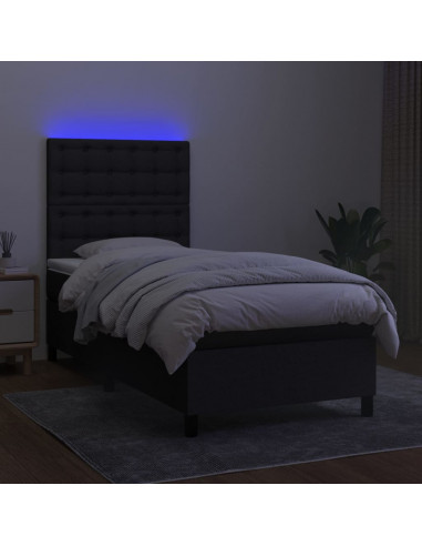 Letto a Molle con Materasso e LED Nero 100x200 cm in Tessuto