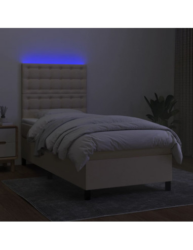 Letto a Molle con Materasso e LED Crema 100x200cm in Tessuto