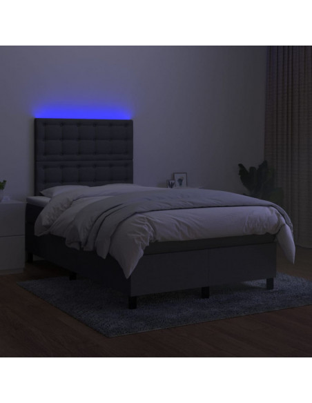 Letto a Molle Materasso e LED Grigio Scuro 120x200cm in Tessuto